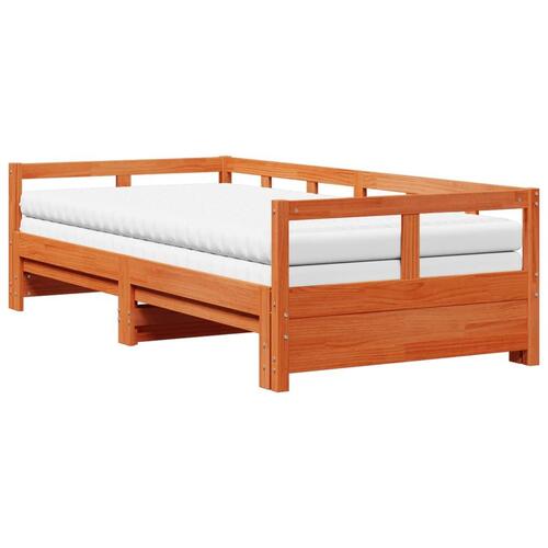 Daybed m. udtræk madrasser 90x190cm massivt fyrretræ gyldenbrun
