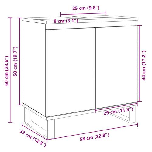 Badeværelsesskab 58x33x60 cm konstrueret træ sonoma-eg