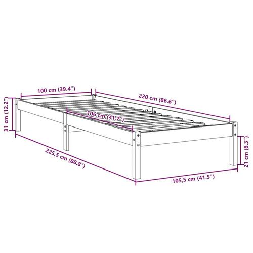 Ekstra lang sengeramme uden madras 100x220 cm massivt fyrretræ
