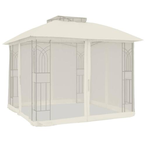 Pavillon 2,94x2,94 m dobbelt tag + meshvægge stål cremefarvet