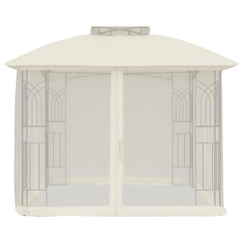 Pavillon 2,94x2,94 m dobbelt tag + meshvægge stål cremefarvet
