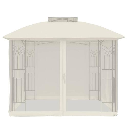 Pavillon 2,94x2,94 m dobbelt tag + meshvægge stål cremefarvet