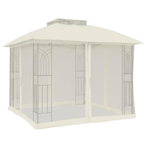 Pavillon 2,94x2,94 m dobbelt tag + meshvægge stål cremefarvet