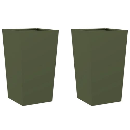 Plantekrukker 2 stk. 45x45x75 cm stål olivengrøn