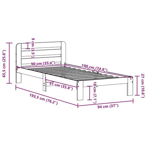 Sengeramme uden madras 90x190 cm massivt fyrretræ