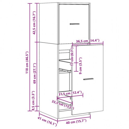 Udtræksskab 40×41×118 cm i konstrueret træ - røget eg