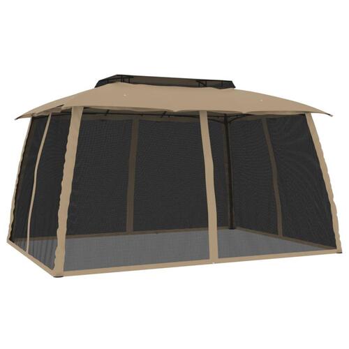 Pavillon 3,93x2,93 m dobbelt tag + meshvægge stål gråbrun