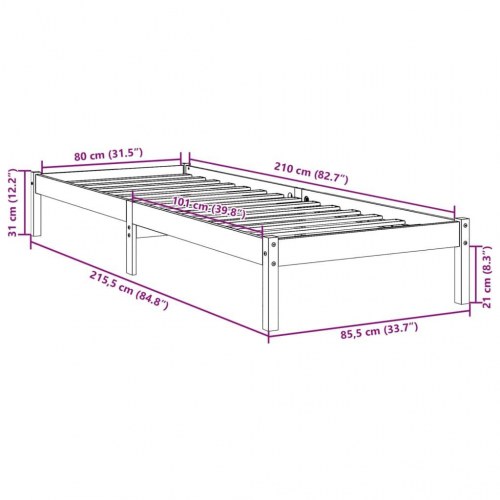 Ekstra lang sengeramme 80×210 cm - massivt fyrretræ, uden madras