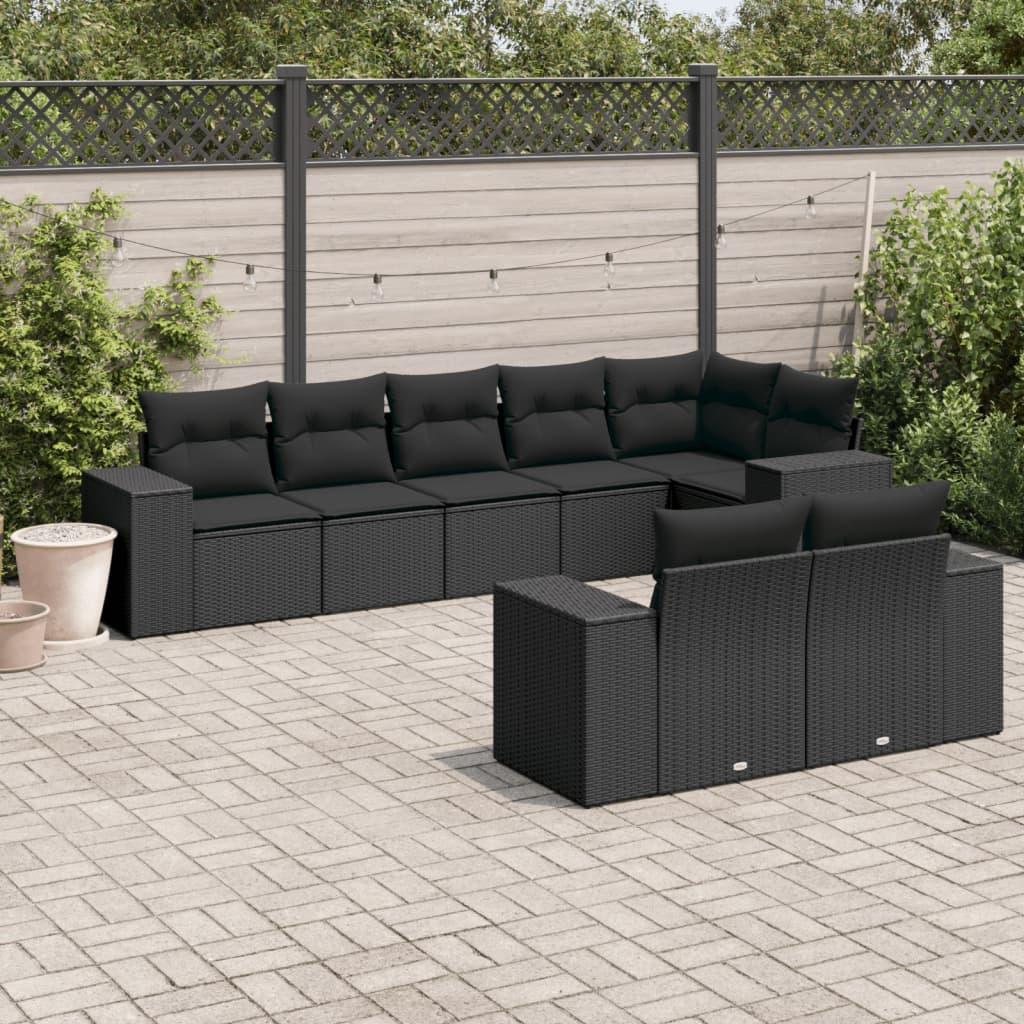 Sofasæt til haven 8 dele med hynder polyrattan sort