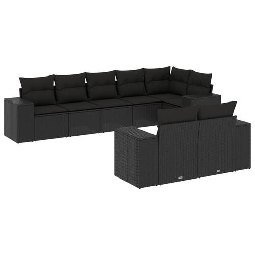 Sofasæt til haven 8 dele med hynder polyrattan sort