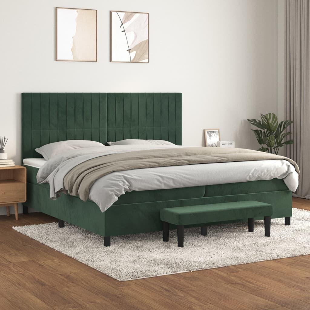 Kontinentalseng med madras 200x200 cm fløjl mørkegrøn