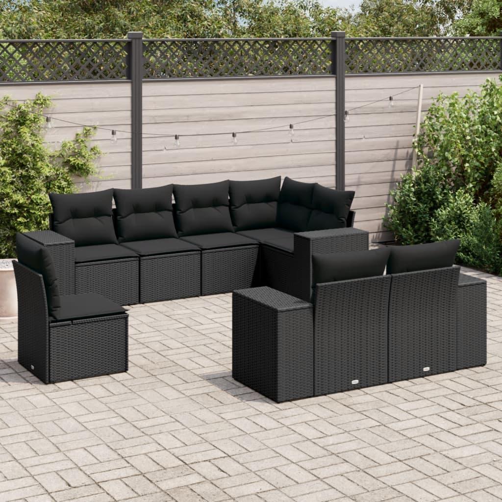 Sofasæt til haven 8 dele med hynder polyrattan sort