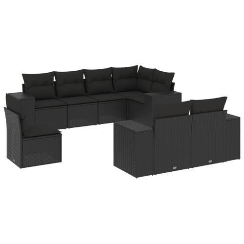 Sofasæt til haven 8 dele med hynder polyrattan sort