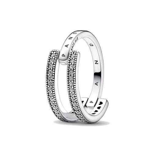 Ring til kvinder Pandora SIGNATURE LOGO & PAVE DOUBLE BAND - RING - SIZE 52