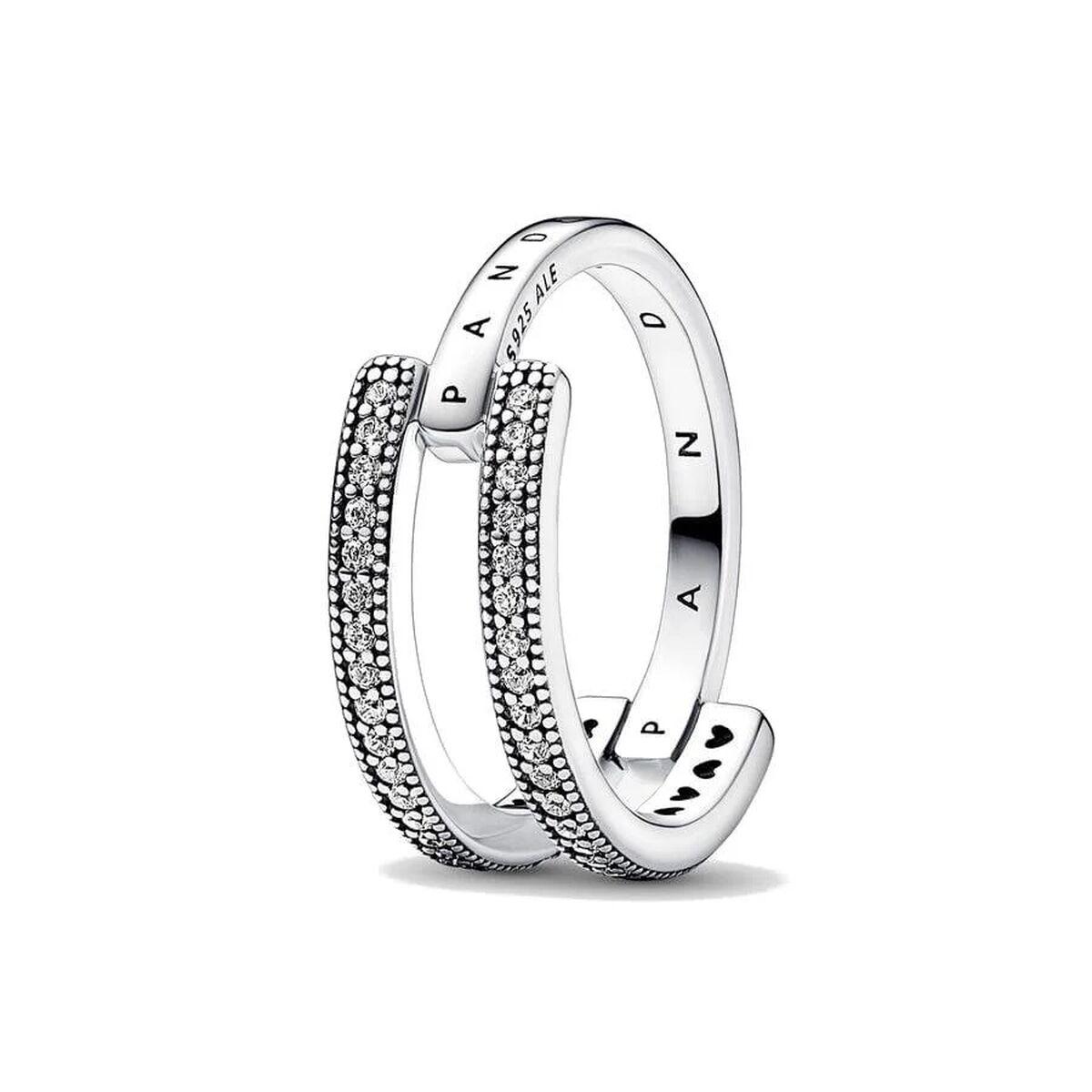 Ring til kvinder Pandora SIGNATURE LOGO & PAVE DOUBLE BAND - RING - SIZE 54