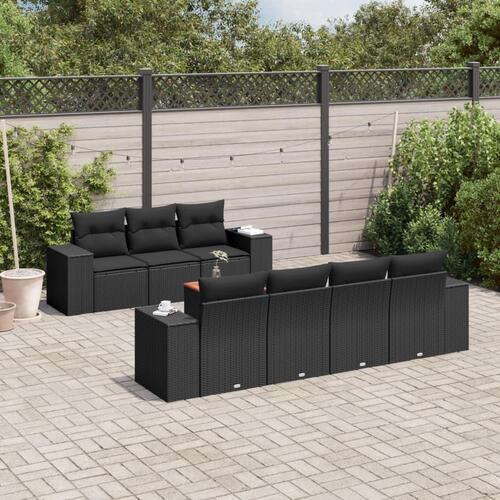Sofasæt til haven 8 dele med hynder polyrattan sort