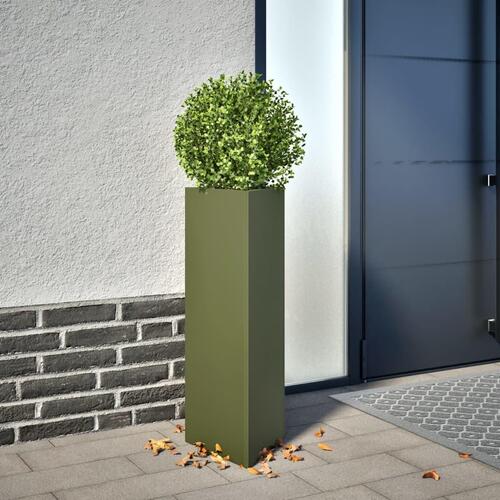 Plantekasser 2 stk. 30x26x75 cm trekantet stål olivengrøn