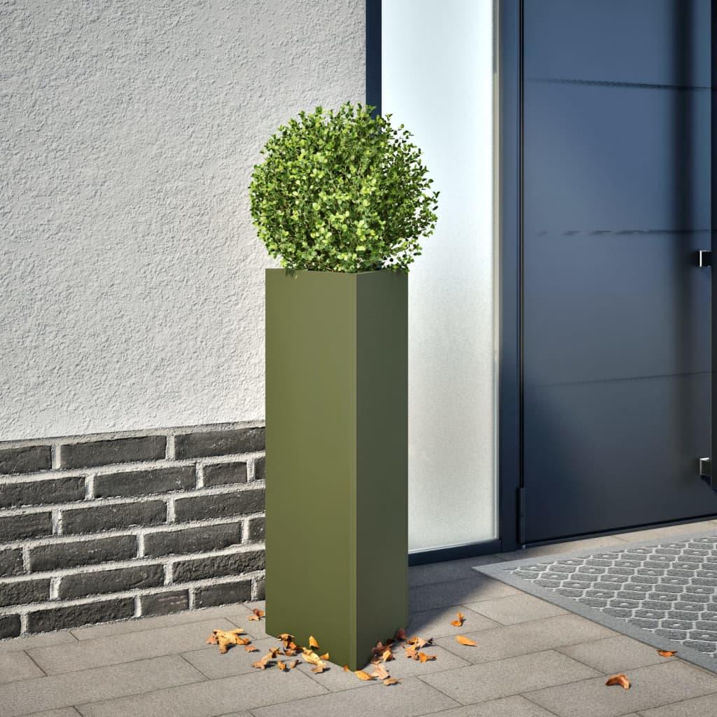 Plantekasser 2 stk. 30x26x75 cm trekantet stål olivengrøn