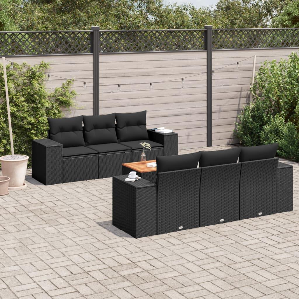 Sofasæt til haven 7 dele med hynder polyrattan sort