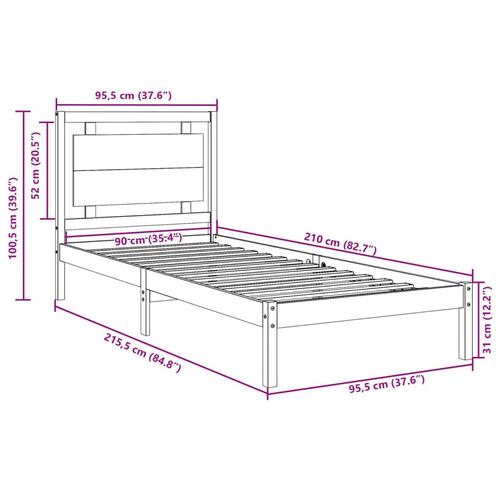 Ekstra lang sengeramme uden madras 90x210 cm massivt træ