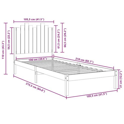 Ekstra lang sengeramme uden madras 100x210 cm massivt træ