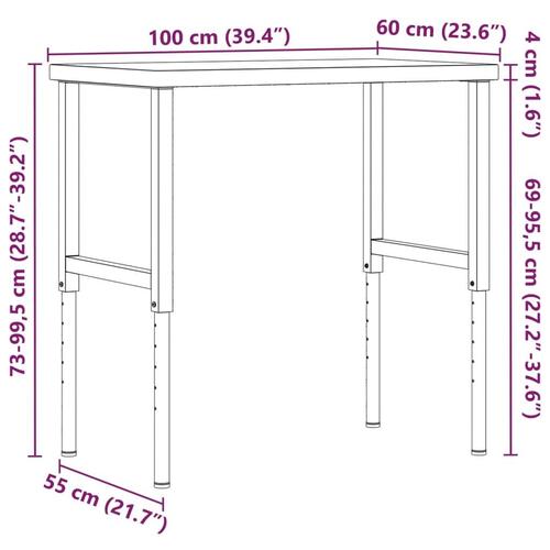 Arbejdsbænk 100x60x(73-99,5) cm massivt bøgetræ rektangulær