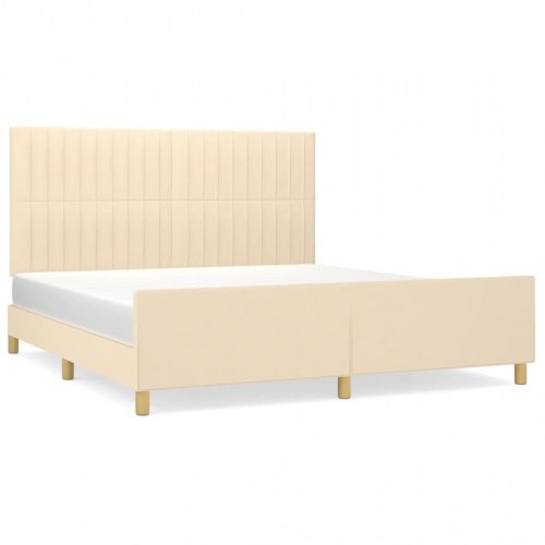 Sengeramme med sengegavl 160x200 cm - stof, cremefarvet