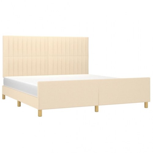 Sengeramme med sengegavl 160x200 cm - stof, cremefarvet