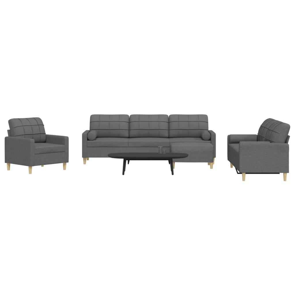 Sofasæt 4 dele med fodskammel og pyntepuder stof lysegrå