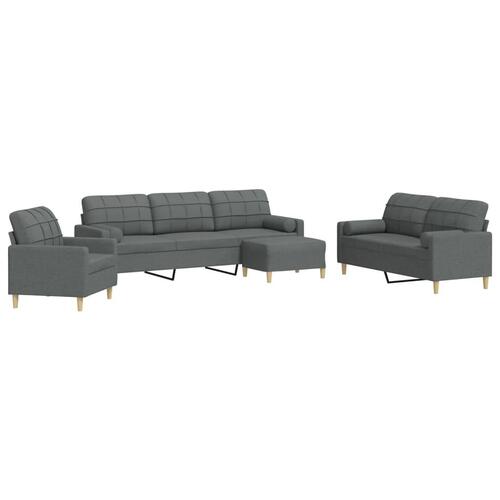 Sofasæt 4 dele med fodskammel og pyntepuder stof lysegrå