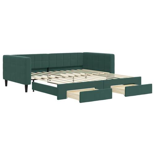 Daybed med udtræk og skuffer 100x200 cm velour mørkegrøn
