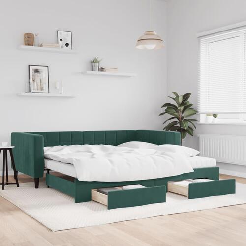 Daybed med udtræk og skuffer 100x200 cm velour mørkegrøn