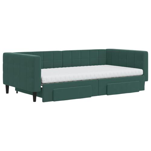 Daybed med udtræk og skuffer 100x200 cm velour mørkegrøn