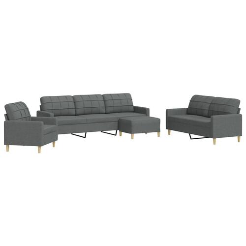 Sofasæt 4 dele med fodskammel stof mørkegrå