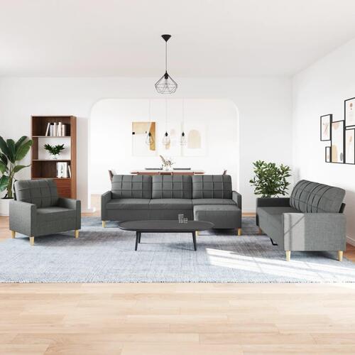 Sofasæt 4 dele med fodskammel stof mørkegrå