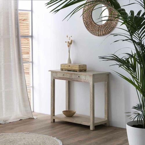 Entrebord med skuffer Alexandra House Living Hvid Natur Mangotræ Træ MDF 40 x 76 x 135 cm