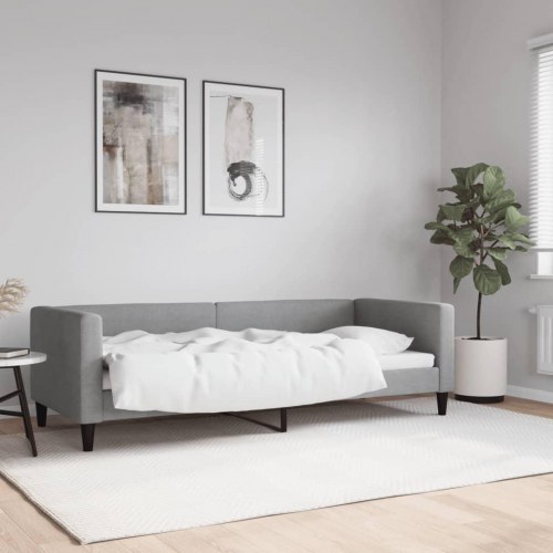 Daybed 80×200 cm i stof - lysegrå sovesofa med armlæn