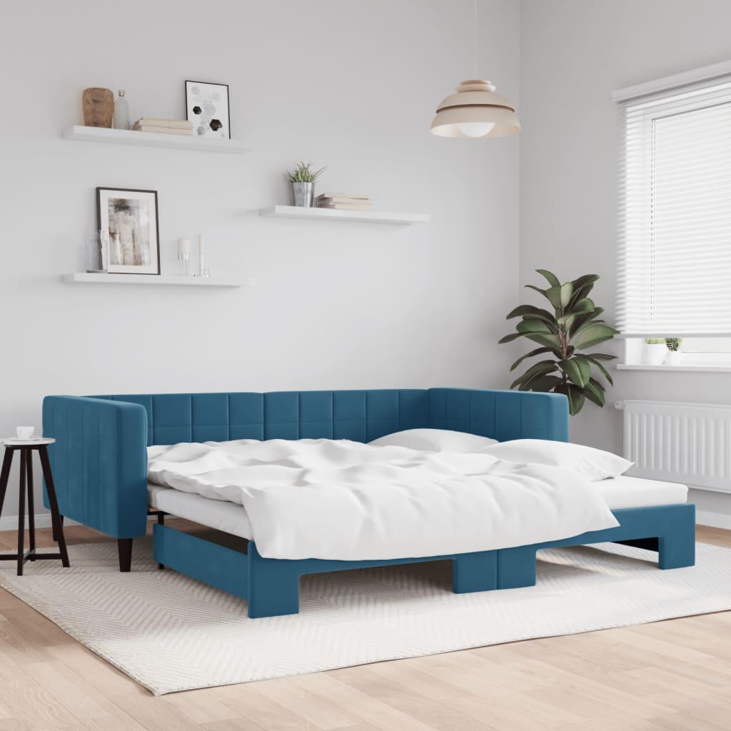 Daybed med udtræk 100x200 cm velour blå billede