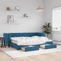 Daybed med udtræk og skuffer 80x200 cm stof blå