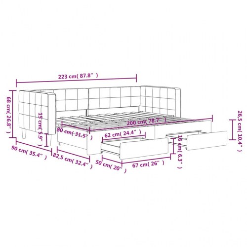 Daybed med udtræk og 2 skuffer 80 x 200 cm - blå