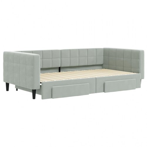 Daybed med udtræk og 2 skuffer 100 x 200 cm velour - lysegrå