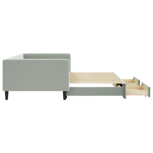 Daybed med udtræk og 2 skuffer 100 x 200 cm velour - lysegrå