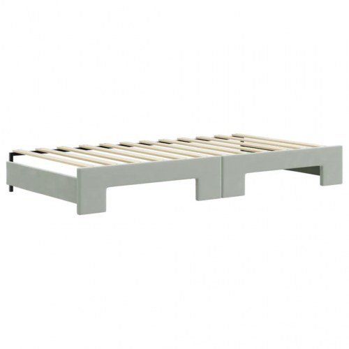 Daybed med udtræk og 2 skuffer 100 x 200 cm velour - lysegrå