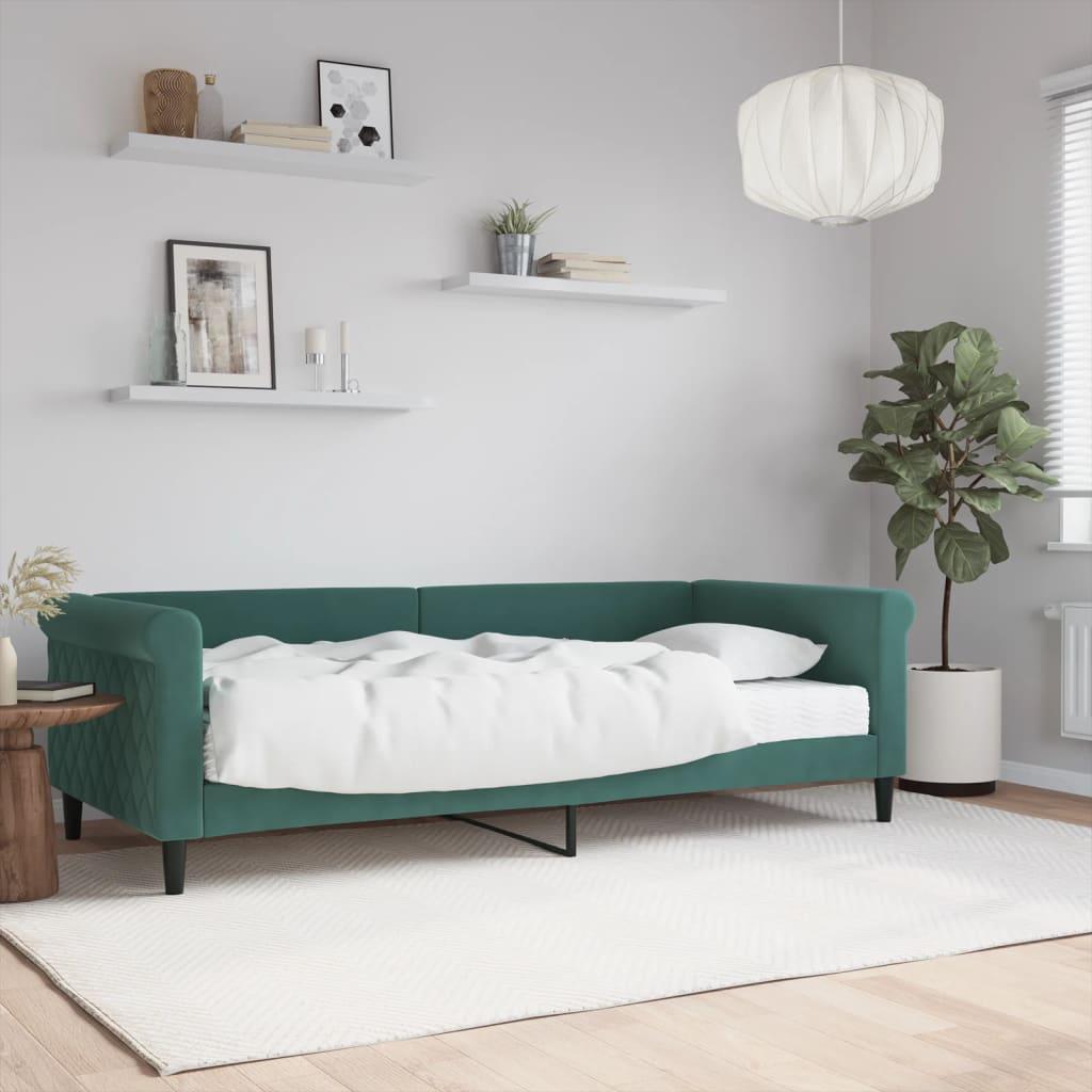 Daybed Velour Mørkegrøn - med madras / 90 x 200 cm