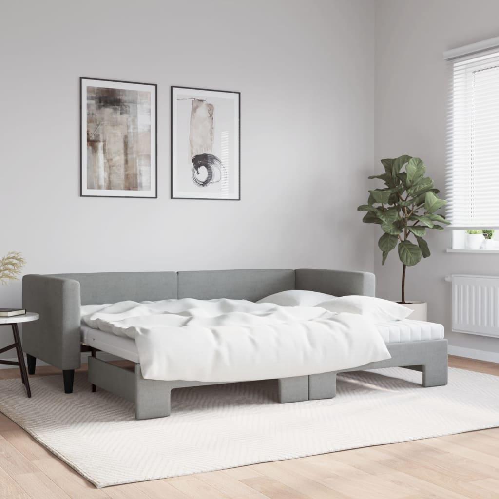 Daybed Stof Lysegrå - med udtræk og madras / 80 x 200 cm