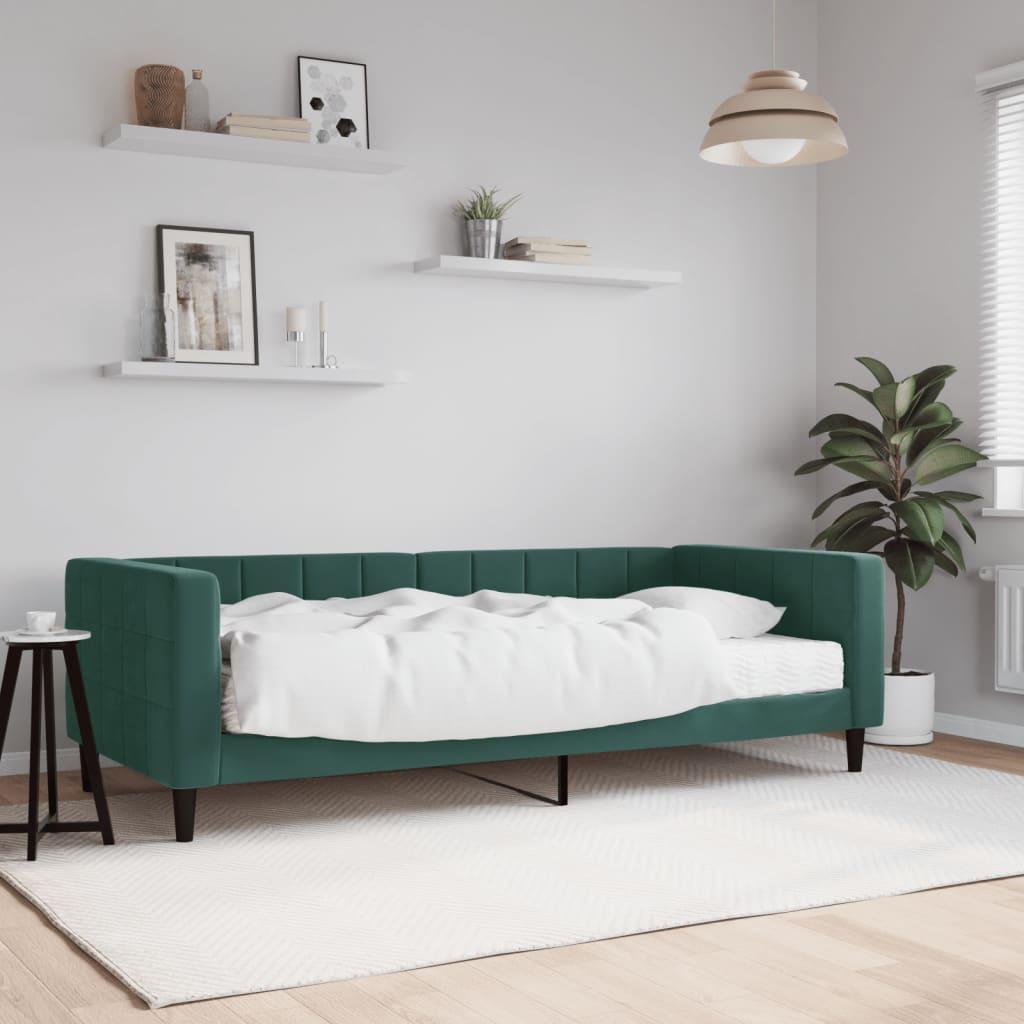 Daybed Velour Mørkegrøn - med madras / 90 x 200 cm