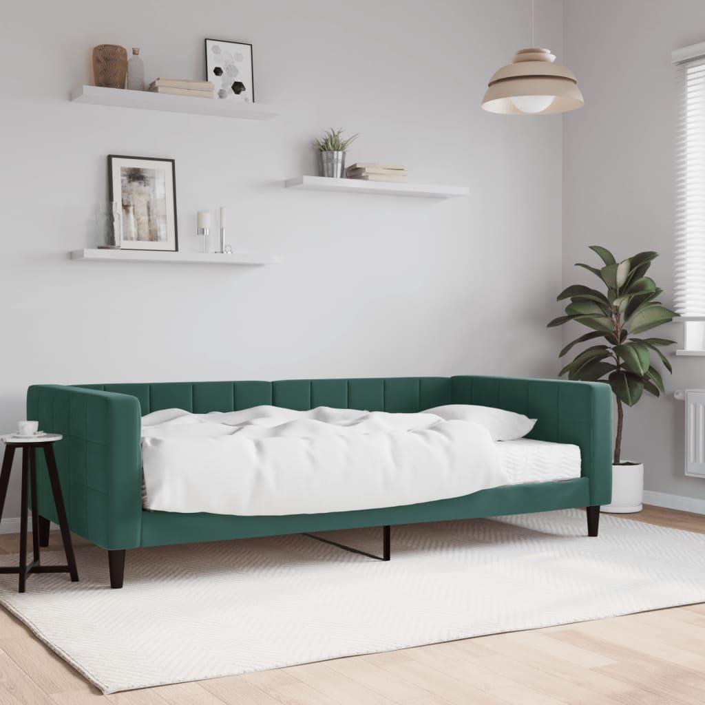 Daybed med madras 100x200 cm velour mørkegrøn