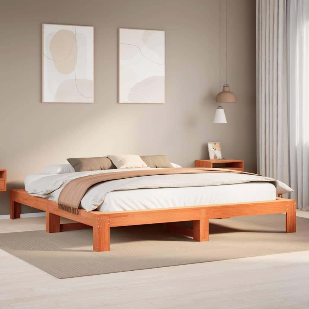Sengeramme uden madras 200x200 cm massivt fyrretræ gyldenbrun