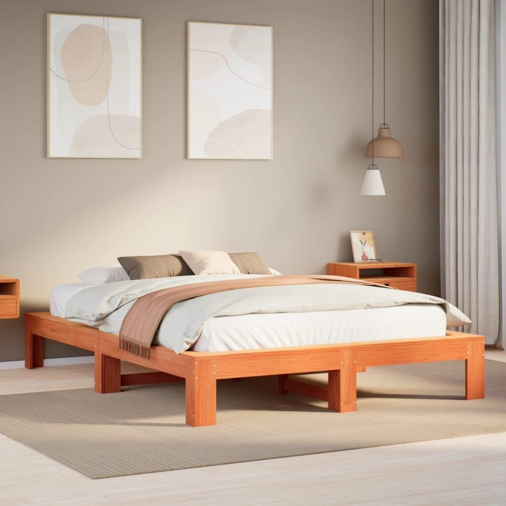 Sengeramme uden madras 150x200 cm massivt fyrretræ gyldenbrun billede