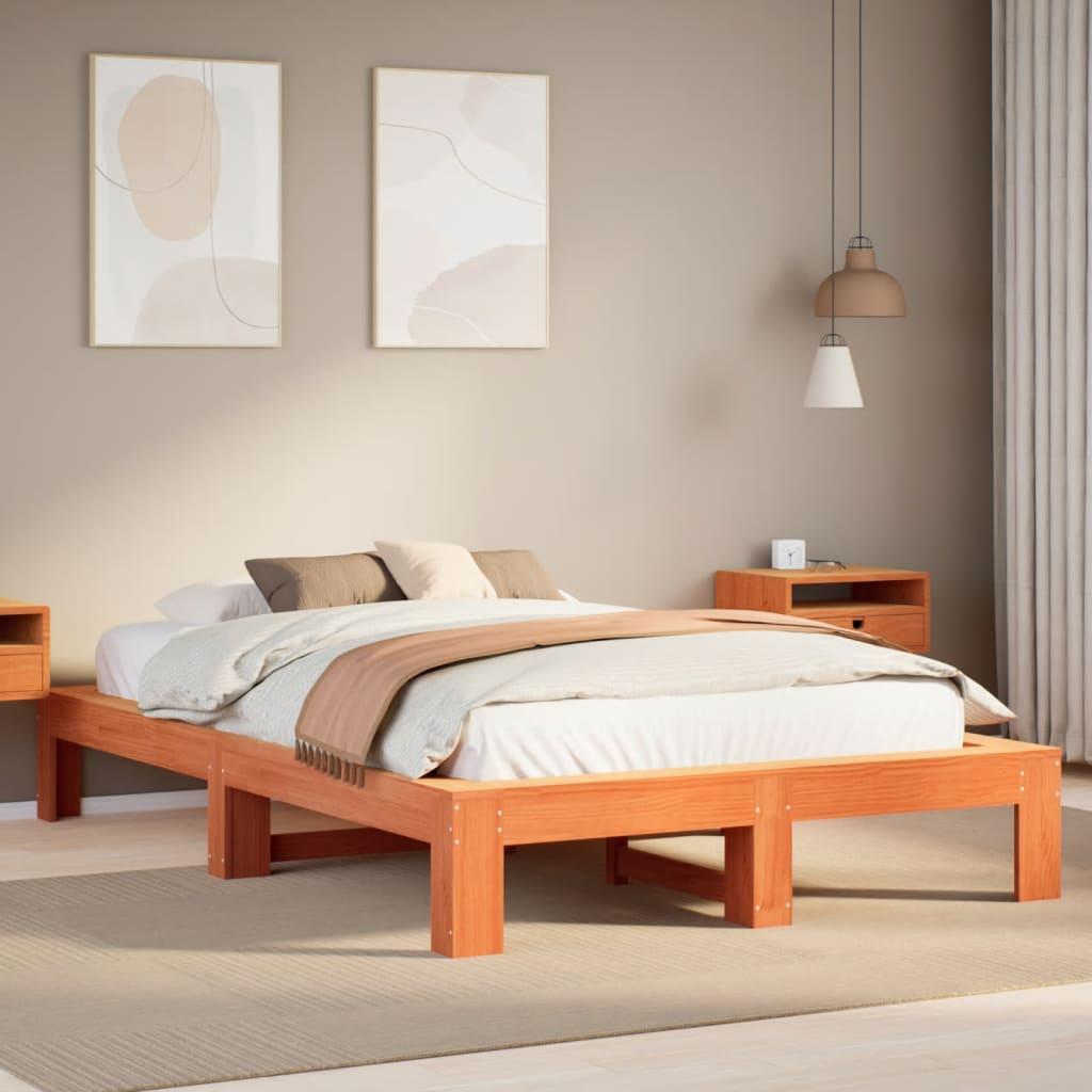 Sengeramme uden madras 135x190 cm massivt fyrretræ brun